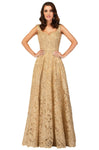 A-line V-neck Natural Waistline Sleeveless Fitted Embroidered Floor Length Dress