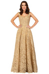 A-line V-neck Floor Length Sleeveless Natural Waistline Embroidered Fitted Dress