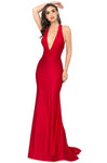 Mermaid Sleeveless Halter Plunging Neck Open-Back Back Zipper Sheer Empire Waistline Dress with a Brush/Sweep Train