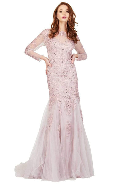 Beaded Pleated Fitted Back Zipper Sheer Jeweled Neck Sweetheart Mermaid Natural Waistline Long Sleeves Floor Length Evening Dress with a Brush/Sweep Train