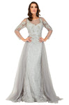 Tulle Natural Waistline Jeweled Neck Beaded Jeweled Fitted Sheer Sleeves Sheath Sheath Dress with a Brush/Sweep Train