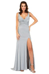 Sexy V-neck Sleeveless Glittering Fitted Slit Keyhole Natural Waistline Sheath Sheath Dress with a Brush/Sweep Train