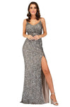 Sequined Slit Fitted Natural Waistline Spaghetti Strap Scoop Neck Sheath Sheath Dress with a Brush/Sweep Train