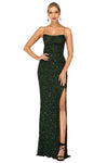 Sophisticated Lace-Up Slit Fitted Sequined Spaghetti Strap Sheath Square Neck Natural Waistline Sheath Dress with a Brush/Sweep Train