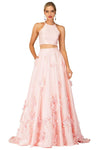 A-line Natural Waistline Back Zipper Flower(s) Fitted Halter Prom Dress with a Brush/Sweep Train