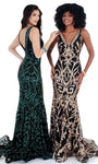 Sophisticated V-neck Natural Waistline Back Zipper Sheer Sequined Floor Length Mermaid Sleeveless Evening Dress/Prom Dress