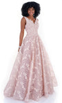 A-line V-neck Open-Back Back Zipper Sequined Embroidered Natural Waistline Sleeveless Prom Dress