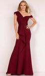 Sophisticated One Shoulder Mermaid Empire Waistline Floor Length Asymmetric Pleated Back Zipper Prom Dress With a Bow(s)