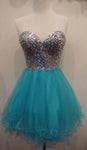 A-line Strapless Sweetheart Lace-Up Jeweled Cocktail Short Natural Waistline Homecoming Dress/Party Dress