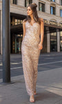 Sophisticated Modest V-neck Natural Waistline Sheath Sequined Slit Back Zipper Floor Length Sleeveless Sheath Dress/Prom Dress