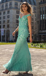 Modest Sheath Natural Waistline Off the Shoulder Floor Length V Back Fitted Sequined Sheath Dress/Prom Dress