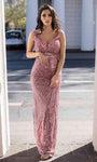 Plunging Neck Open-Back Sequined Slit Sheer Fitted Sleeveless Party Dress by Chic And Holland