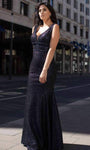 Sexy V-neck Plunging Neck Sheer Open-Back Fitted Natural Waistline Floor Length Mermaid Sleeveless Dress