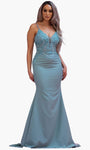 V-neck Sleeveless Spaghetti Strap Natural Waistline Plunging Neck Fitted Back Zipper Open-Back Beaded Applique Sheer Mermaid Fall Cocktail Floor Length Lace Evening Dress/Prom Dress with a Brush/Sweep