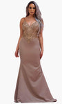 V-neck Mermaid Sleeveless Spaghetti Strap Basque Waistline Beaded Sheer Back Zipper Open-Back Cocktail Floor Length Evening Dress/Prom Dress with a Brush/Sweep Train