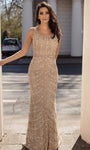Sophisticated Sleeveless Sequined Fitted Floor Length Sheath Natural Waistline Sheath Dress/Evening Dress/Party Dress