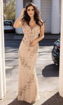 Floor Length Sleeveless Sheath Back Zipper Sequined Open-Back Fitted Natural Waistline Plunging Neck Sweetheart Sheath Dress/Prom Dress with a Brush/Sweep Train