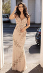 Plunging Neck Sweetheart Natural Waistline Floor Length Sleeveless Back Zipper Fitted Sequined Open-Back Sheath Sheath Dress/Prom Dress with a Brush/Sweep Train