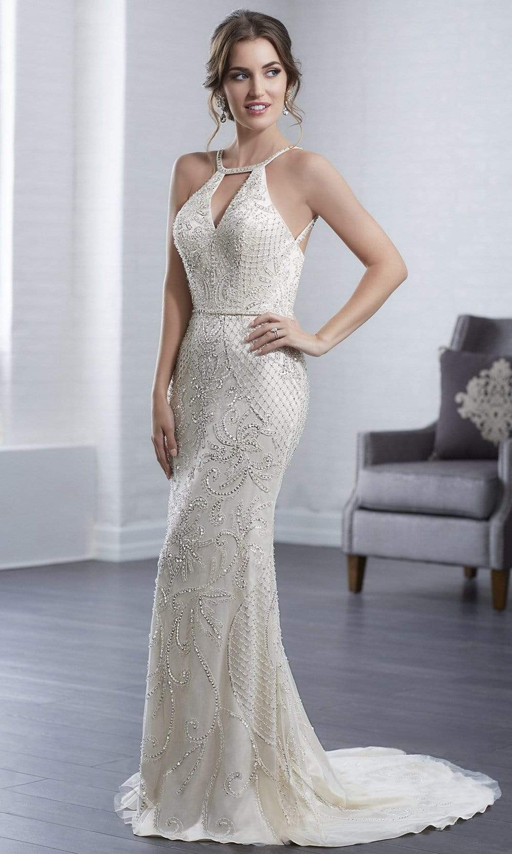 Christina Wu Elegance - 15646 Halter Fully Beaded Tulle Bridal Dress
