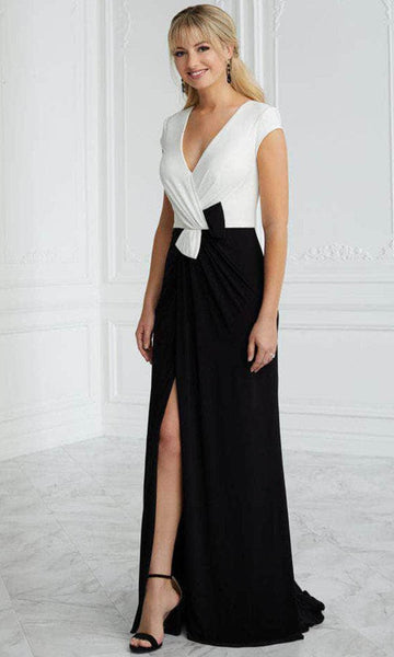 V-neck Jersey Sheath Short Sleeves Sleeves Pleated Slit Floor Length Natural Waistline Sheath Dress/Evening Dress with a Brush/Sweep Train With a Bow(s)