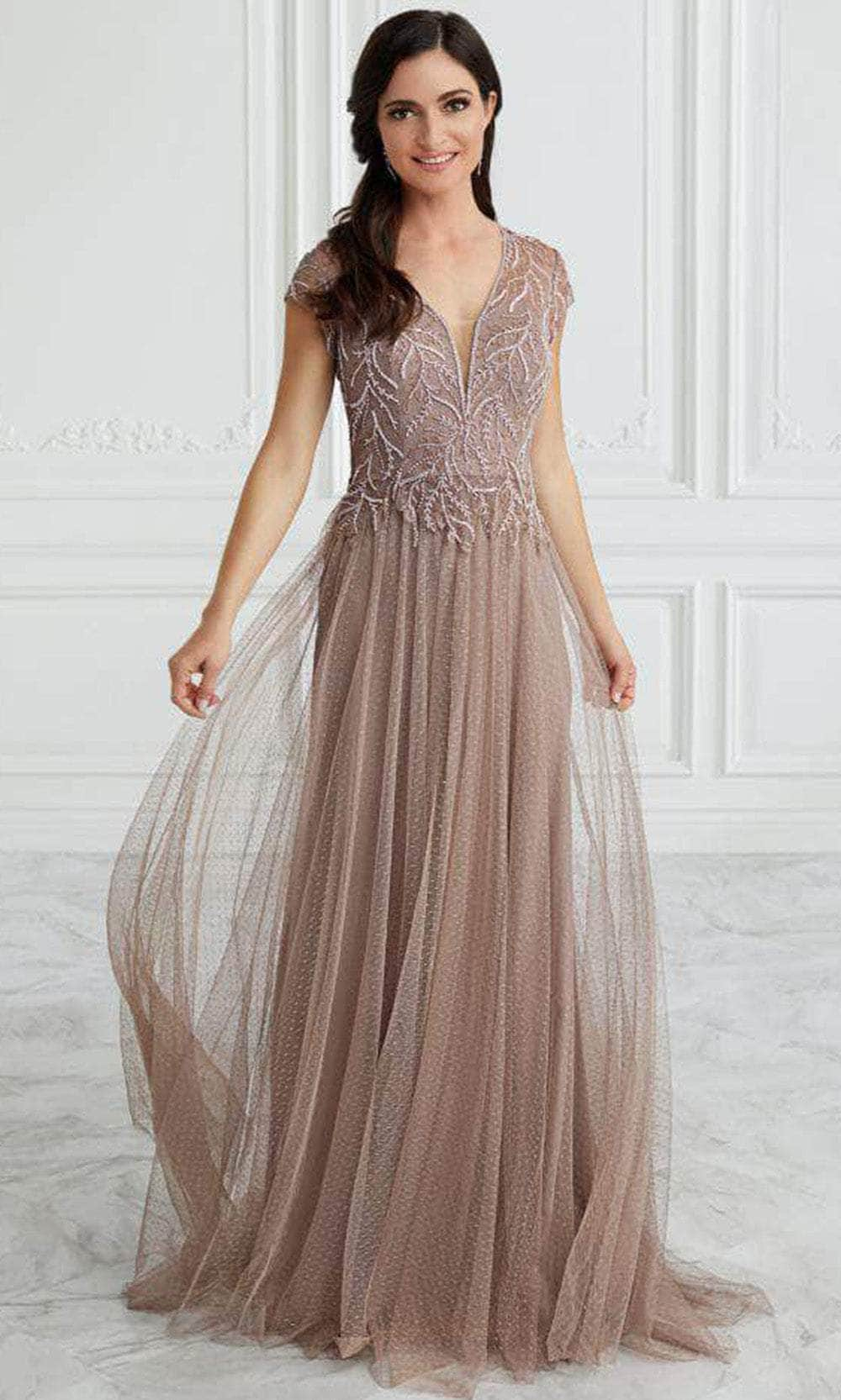 Christina Wu Elegance 17091 - Beaded Sheer Short Sleeve Evening Gown
