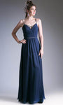 A-line V-neck Chiffon Natural Waistline Beaded Ruched Spaghetti Strap Evening Dress