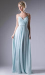 A-line V-neck Beaded Ruched Chiffon Natural Waistline Spaghetti Strap Evening Dress