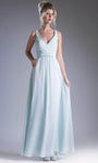 A-line V-neck Floor Length Chiffon Ruched Back Zipper Open-Back Beaded Flowy Sleeveless Natural Waistline Dress