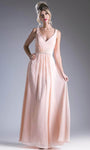 A-line V-neck Ruched Back Zipper Flowy Open-Back Beaded Sleeveless Natural Waistline Floor Length Chiffon Dress