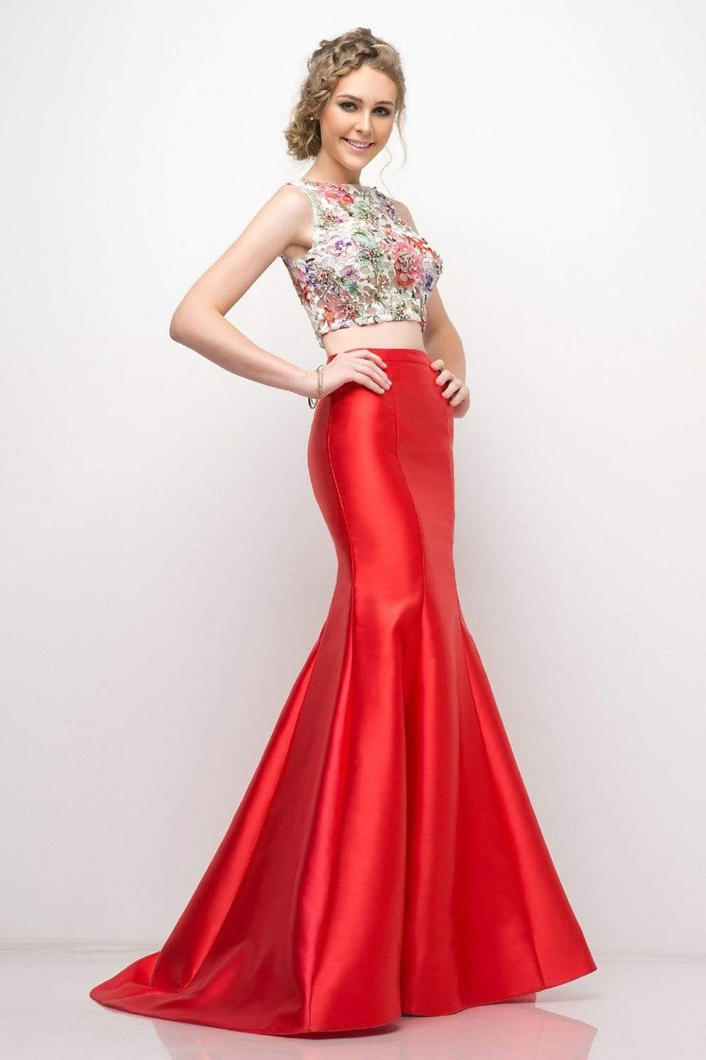 Cinderella Divine - 12013 Two Piece Bateau Mikado Mermaid Dress
