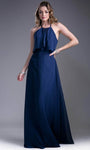 Sophisticated A-line Sleeveless Floor Length Halter Sheath Natural Waistline Flowy Slit Chiffon Sheath Dress