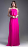 Sophisticated A-line Floor Length Sheath Chiffon Sleeveless Slit Flowy Halter Natural Waistline Sheath Dress