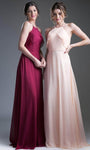 A-line Sleeveless Natural Waistline Flowy Back Zipper Chiffon Halter Floor Length Evening Dress with a Brush/Sweep Train