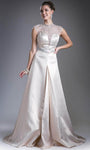 A-line Basque Waistline High-Neck Sweetheart Back Zipper Illusion Beaded Cap Sleeves Dress with a Brush/Sweep Train