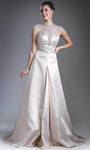 A-line High-Neck Sweetheart Cap Sleeves Basque Waistline Illusion Back Zipper Beaded Dress with a Brush/Sweep Train