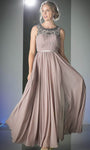 A-line Chiffon Beaded Flowy Open-Back Ruched Sheer Sleeveless Evening Dress by Cinderella Divine