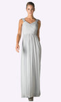 A-line V-neck Natural Waistline Beaded Gathered Pleated Hidden Back Zipper Ruched Flowy Sleeveless Floor Length Chiffon Bridesmaid Dress