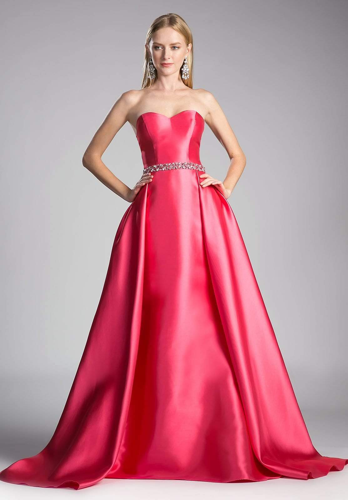 Cinderella Divine - 455 Beaded Belt Strapless Silk Gown with Overskirt
