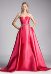 Strapless Floor Length Sweetheart Silk Belted Back Zipper Fitted Beaded Natural Waistline Fit-and-Flare Evening Dress with a Brush/Sweep Train