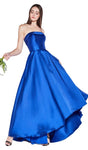 A-line Strapless Natural Princess Seams Waistline Straight Neck High-Low-Hem Satin Open-Back Fitted Back Zipper Party Dress with a Brush/Sweep Train