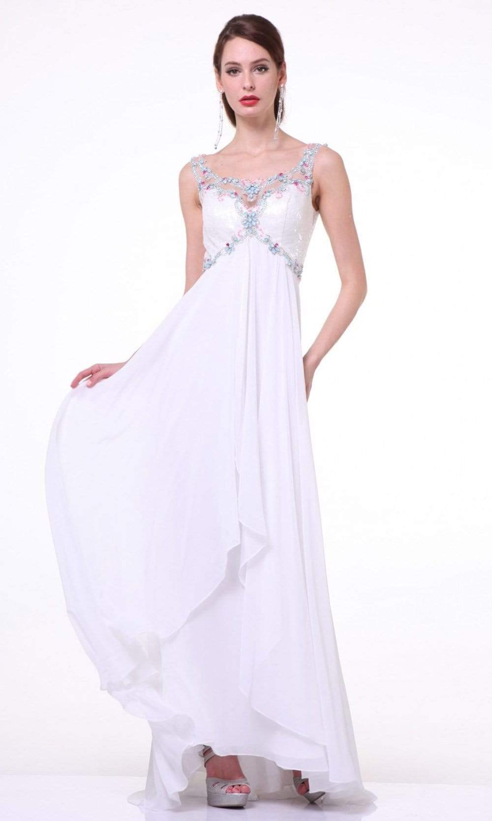 Cinderella Divine - 57 Sleeveless Beaded Illusion Scoop A-Line Dress
