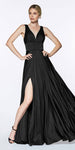 Sexy A-line V-neck Floor Length V Back Fitted Back Zipper Flowy Ruched Slit Banding Satin Sleeveless Empire Waistline Dress