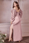 Plus Size Sexy Sweetheart Floor Length Back Zipper Open-Back Fitted Slit Satin Natural Waistline Long Sleeves Sheath Sheath Dress