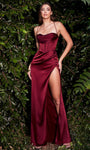 Sheath Satin Sweetheart Basque Corset Waistline Draped Slit Lace-Up Spaghetti Strap Sheath Dress/Evening Dress/Bridesmaid Dress/Mother-of-the-Bride Dress/Prom Dress with a Brush/Sweep Train