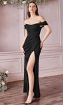 Off the Shoulder Draped Slit Fitted Lace-Up Basque Corset Waistline Sheath Floor Length Sheath Dress/Evening Dress/Bridesmaid Dress/Mother-of-the-Bride Dress/Prom Dress