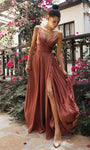 Sophisticated A-line V-neck Satin Empire Waistline Draped Wrap Slit Spaghetti Strap Dress with a Brush/Sweep Train