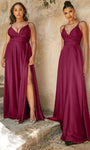 Sophisticated A-line V-neck Spaghetti Strap Draped Slit Wrap Empire Waistline Satin Dress with a Brush/Sweep Train