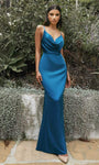 Natural Waistline Sheath Satin Spaghetti Strap Draped Fitted Cowl Neck Sheath Dress with a Brush/Sweep Train With a Bow(s) and a Ribbon and a Sash