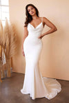 Sophisticated Natural Waistline Cowl Neck Sheath Mermaid Spaghetti Strap Fitted Draped Sheath Dress/Wedding Dress with a Brush/Sweep Train With a Bow(s) and a Ribbon and a Sash