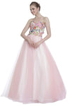 Strapless Natural Waistline Floor Length Sweetheart Beaded Fitted Pleated Embroidered Floral Print Evening Dress